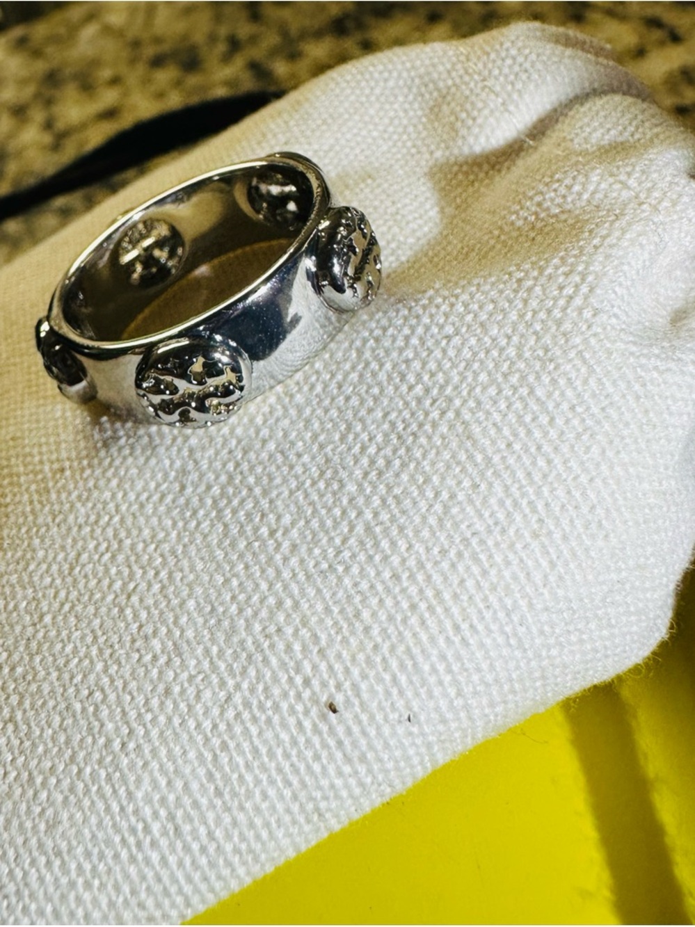 Tory Burch Silver Logo Dome Ring
